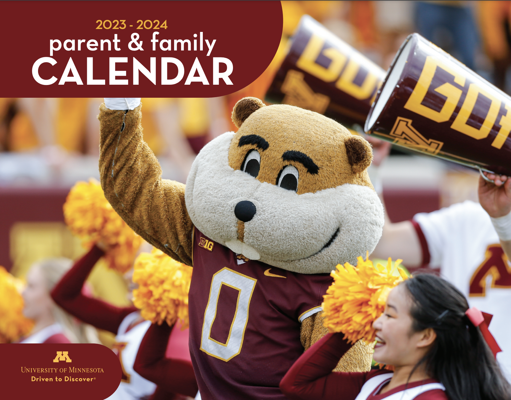 Cover of Parent & Family Calendar with Goldie smiling
